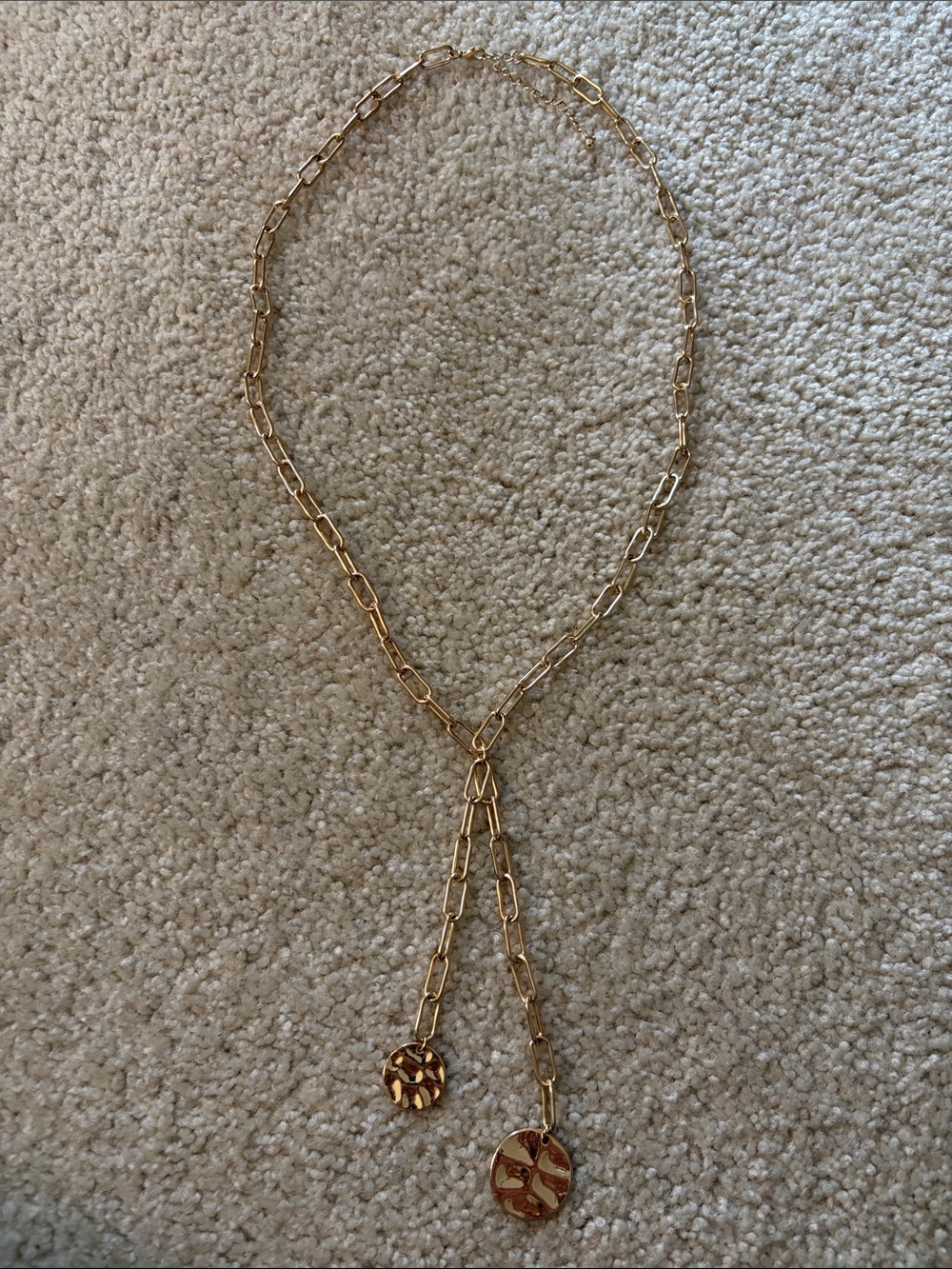 Gold Link Y- Paper Clip Necklace with Pendant Drops
